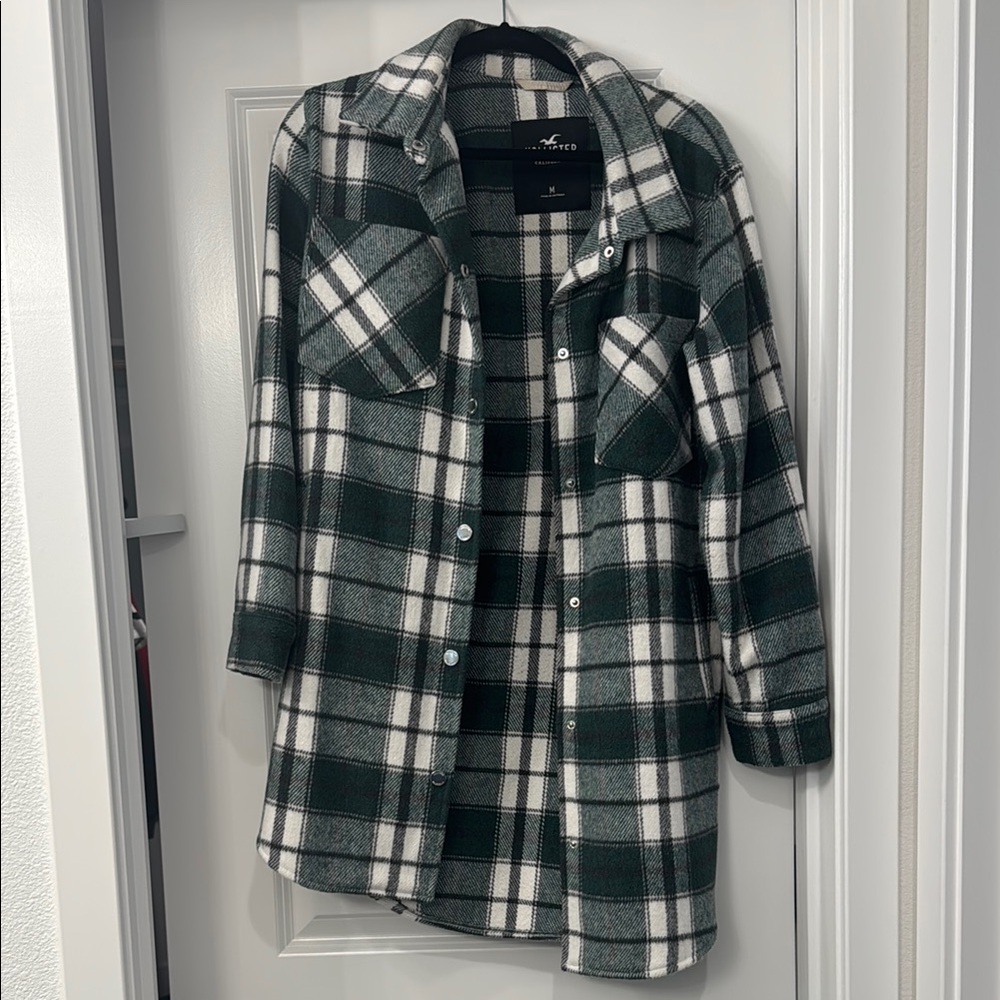 Hollister Green and White Plaid Coat